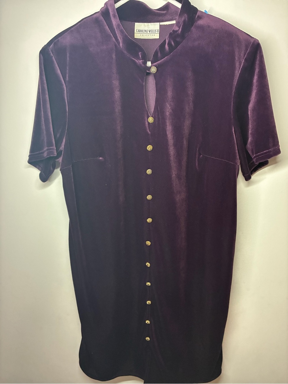 Vintage Velvet Midi Dress in Plum with Gold Buttons